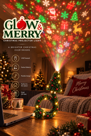 Glow & Merry Christmas Projector Light — USB Powered Holiday Night Light with 6+ Festive Patterns