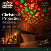 Glow & Merry Christmas Projector Light — USB Powered Holiday Night Light with 6+ Festive Patterns